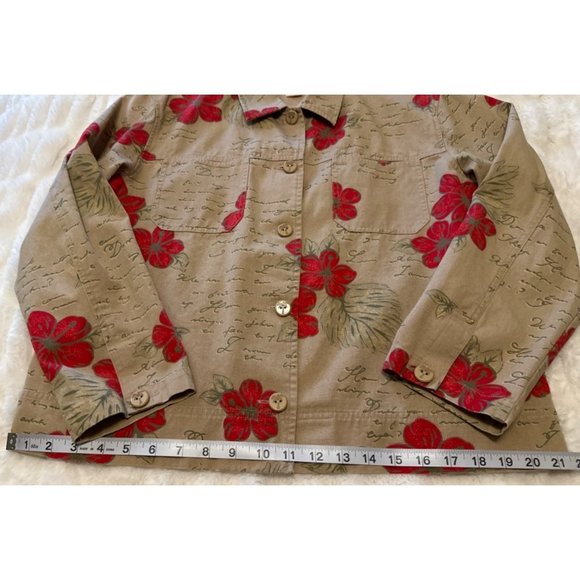 Hearts of Palm Collared Jacket Beige Red Floral Print 100% Cotton Women's Size 8 - Picture 11 of 16